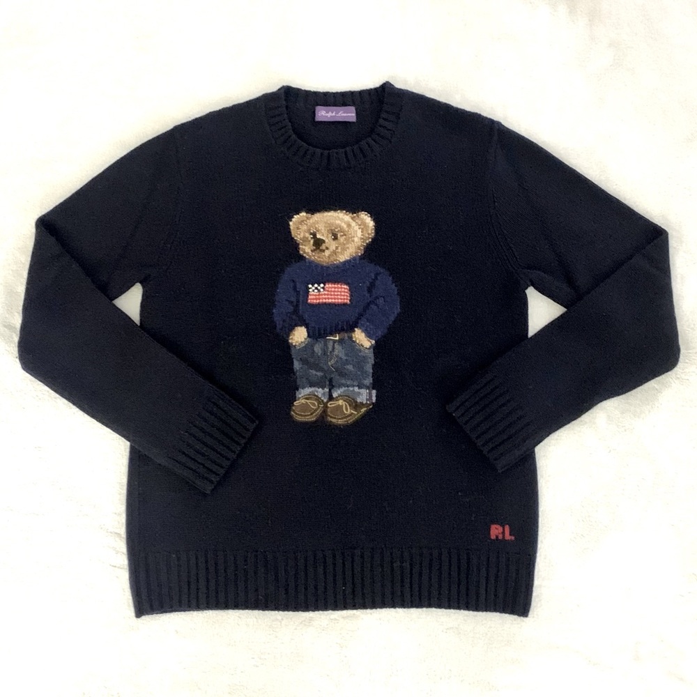 Ralph Lauren Purple Label Cashmere Flag Bear Sweater